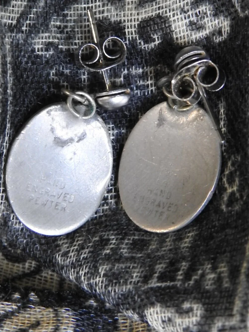 Nobska Craftsman Vintage Engraved Pewter Chrysanthemum Post Earrings